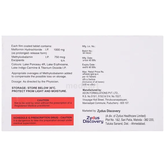 sugamet mc 1000mg tablet 10's